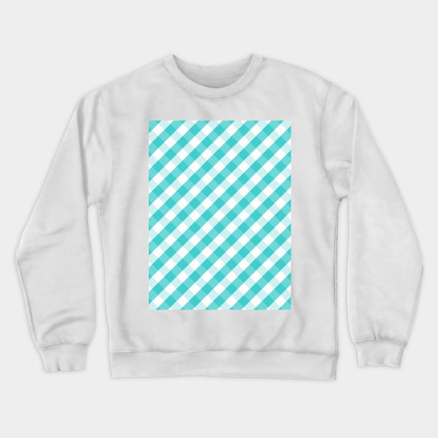 Turquoise Blue and White Check Gingham Plaid Crewneck Sweatshirt by squeakyricardo